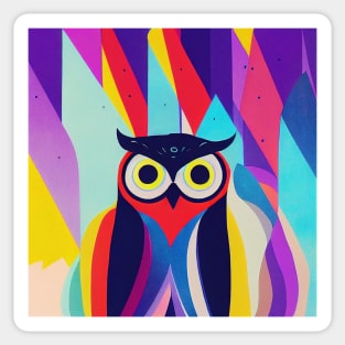 Colorful Owl Portrait Illustration - Bright Vibrant Colors Bohemian Style Feathers Psychedelic Bird Animal Rainbow Colored Art Sticker